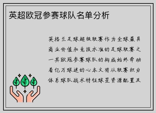 英超欧冠参赛球队名单分析